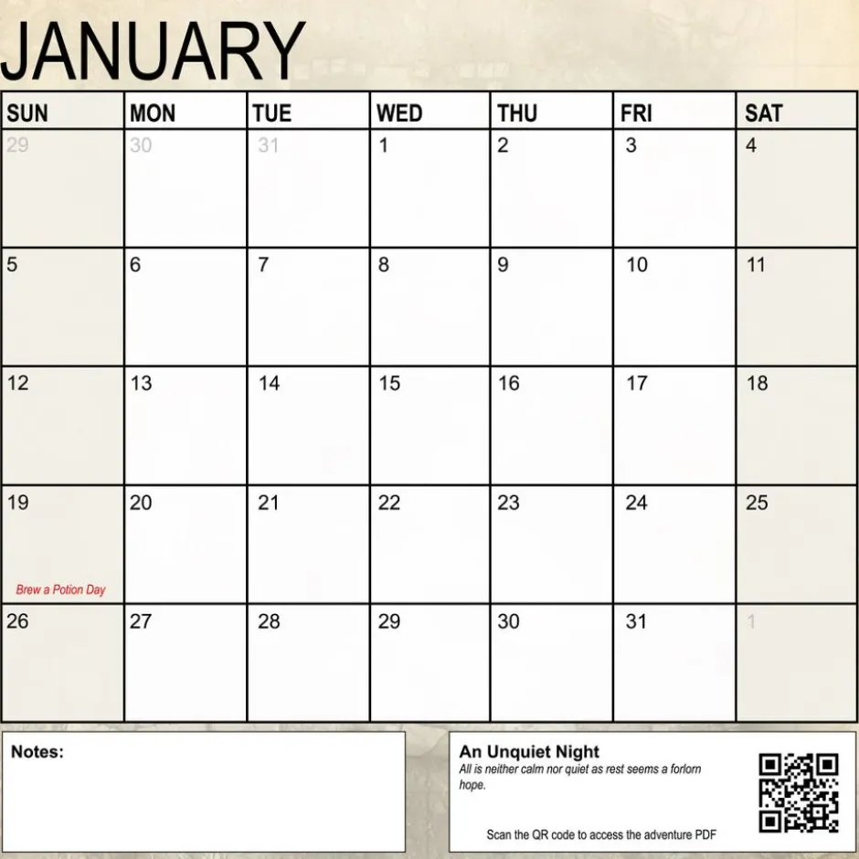 Calendar of Many Adventures 2025