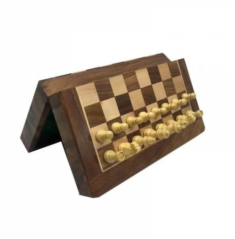 Jeu d'Échecs Pliable et Magnétique en Bois (18cm)