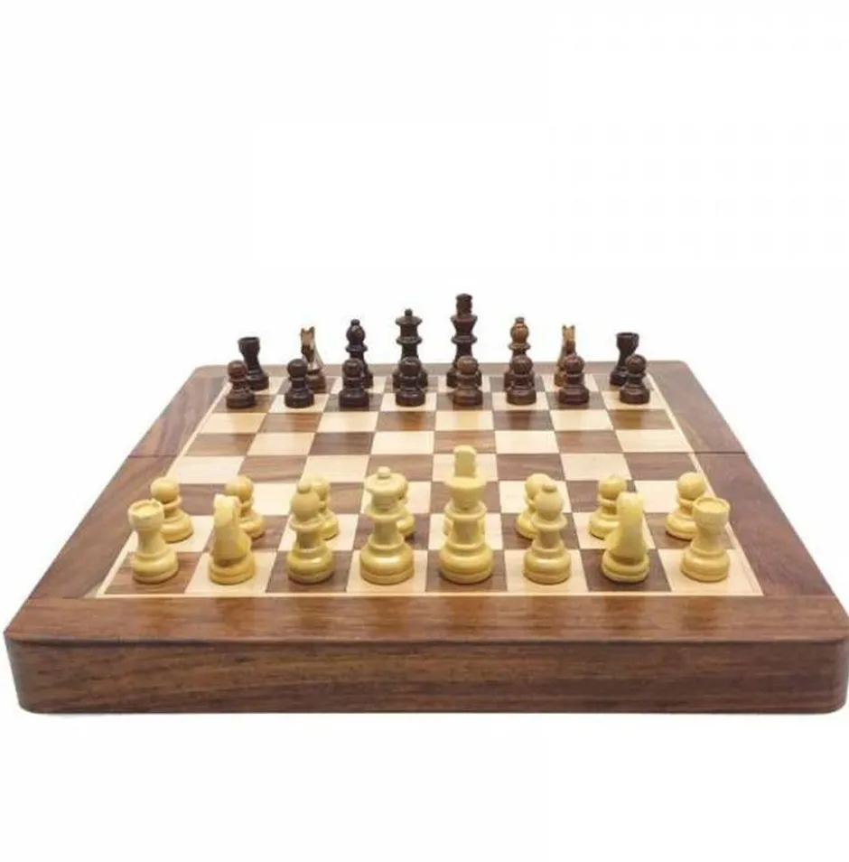 Jeu d'Échecs Pliable et Magnétique en Bois (18cm)