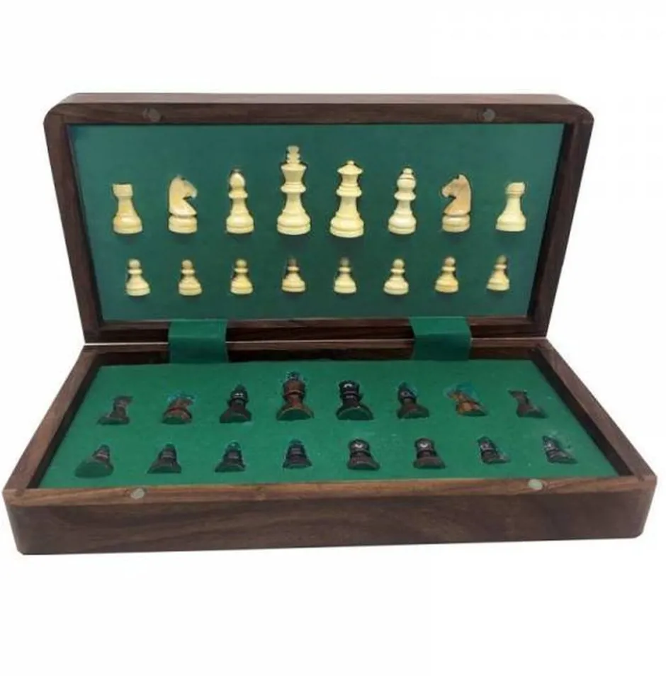 Jeu d'Échecs Pliable et Magnétique en Bois (18cm)