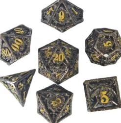 Lot 7 dés métal creux - Dragon - Noir