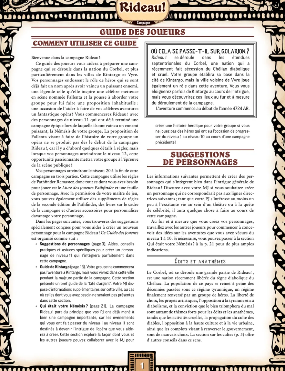 Pathfinder 2 - Guide du joueur de Rideau !