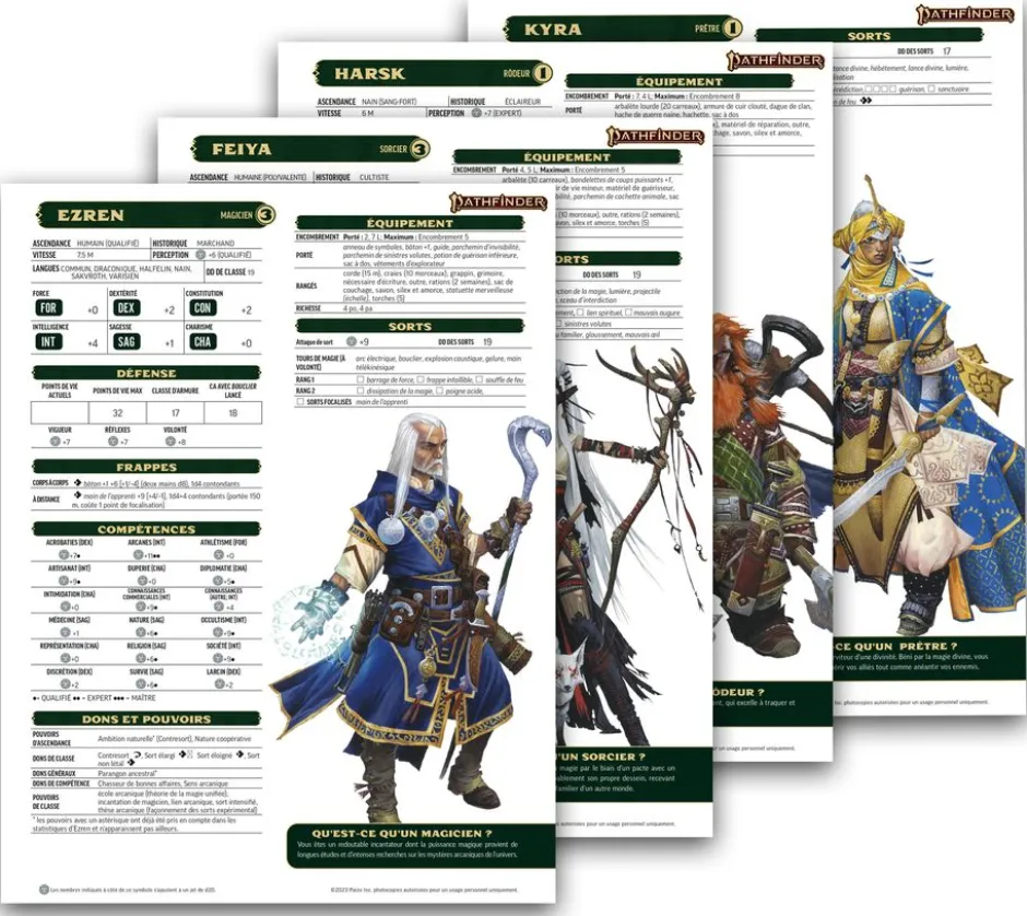 Pathfinder 2 - 8 Pré-tirés niveau 1 etniveau 3