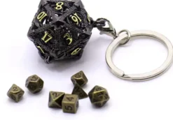 Porte-Clé D20 Noir - Écrin Contenant 7 mini dés métal