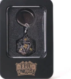 Porte-Clé D20 Noir - Écrin Contenant 7 mini dés métal
