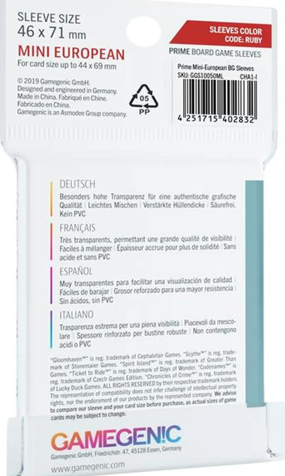 Protège-cartes : Gamegenic Mini European Prime Sleeves (46x71mm)
