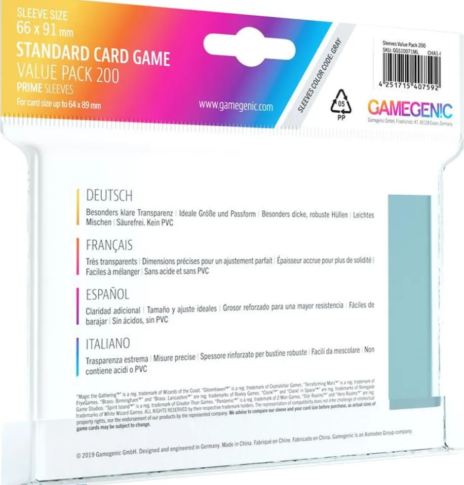 Protège-cartes : Gamegenic Standard Sleeves Value Pack Prime Sleeves x 200 (66 x 91 mm)