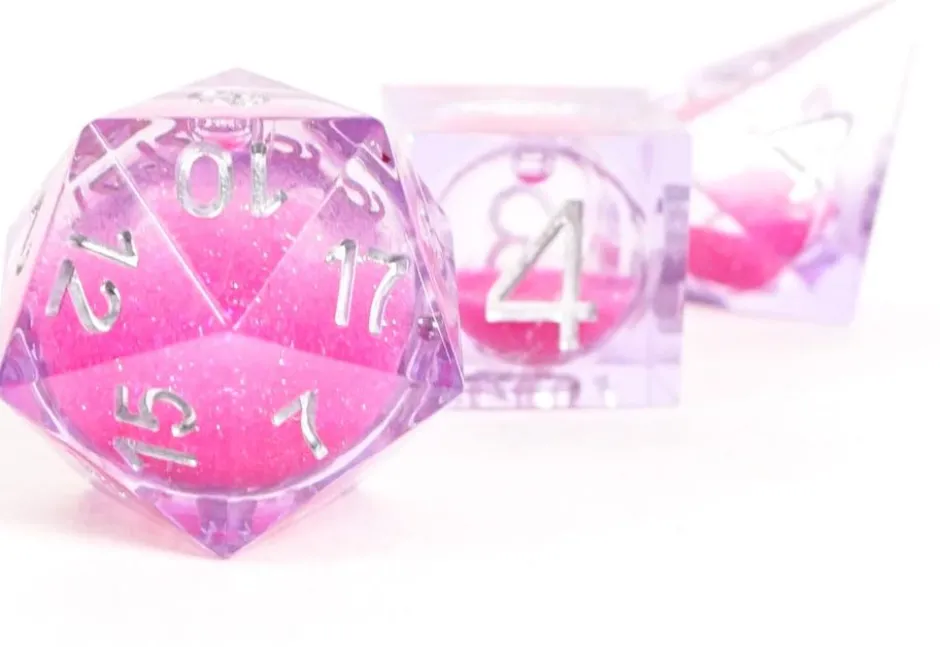 Set de dés - angles acérés - Coeur Liquide Brillant : Rose