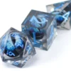 Set de dés - angles acérés - Oeil de Dragon Bleu dans dé Bleu Pâle