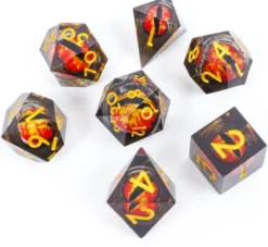 Set de dés - angles acérés - Oeil de Dragon Rouge dans dé Gris