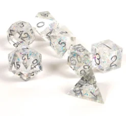 Set de dés - angles acérés - polaire transparent et argent