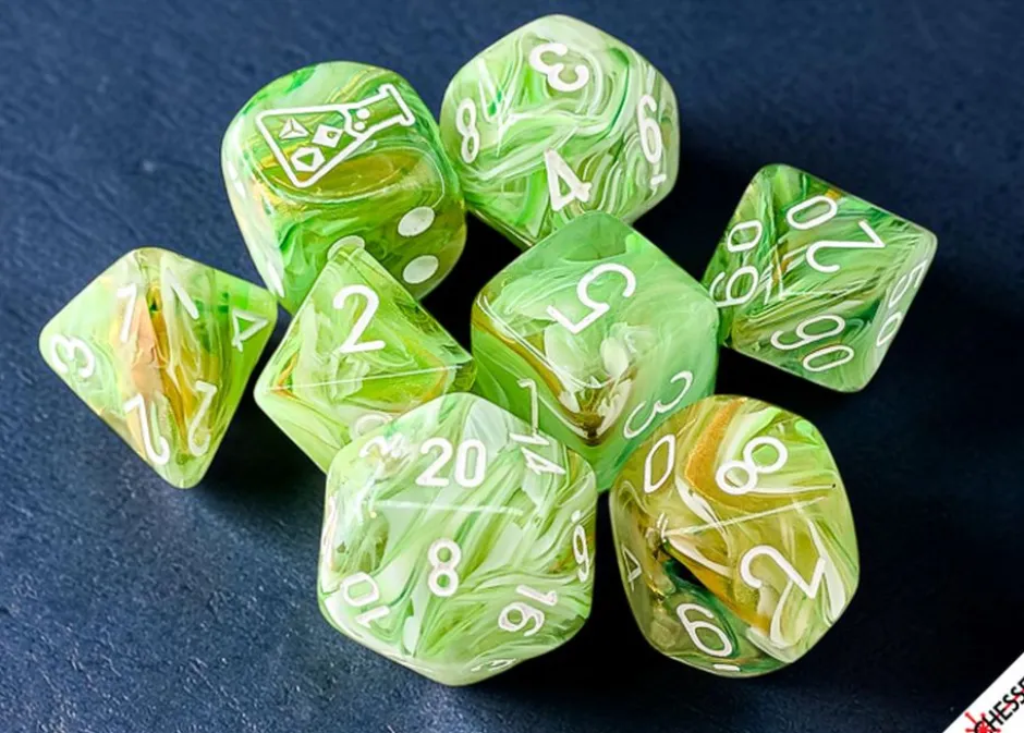 Set de dés : Lab Dice Marble Vert Acide / Blanc CHX30077
