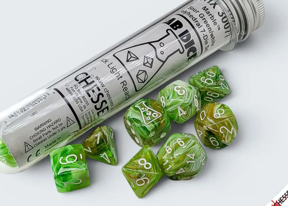 Set de dés : Lab Dice Marble Vert Acide / Blanc CHX30077