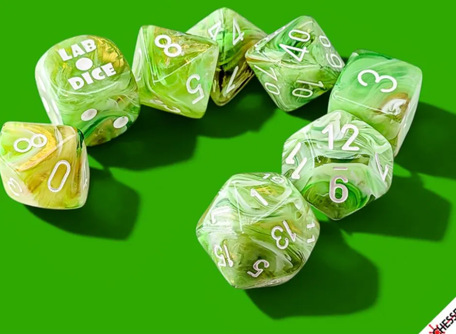 Set de dés : Lab Dice Marble Vert Acide / Blanc CHX30077