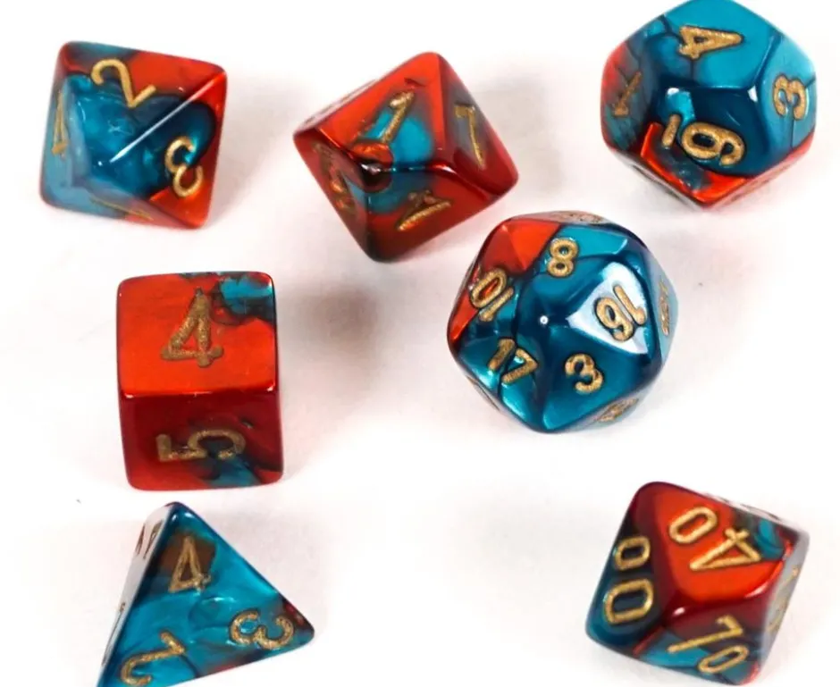 Set de dés : Mini-Polyhedral Gemini Red-teal/gold CHX20662
