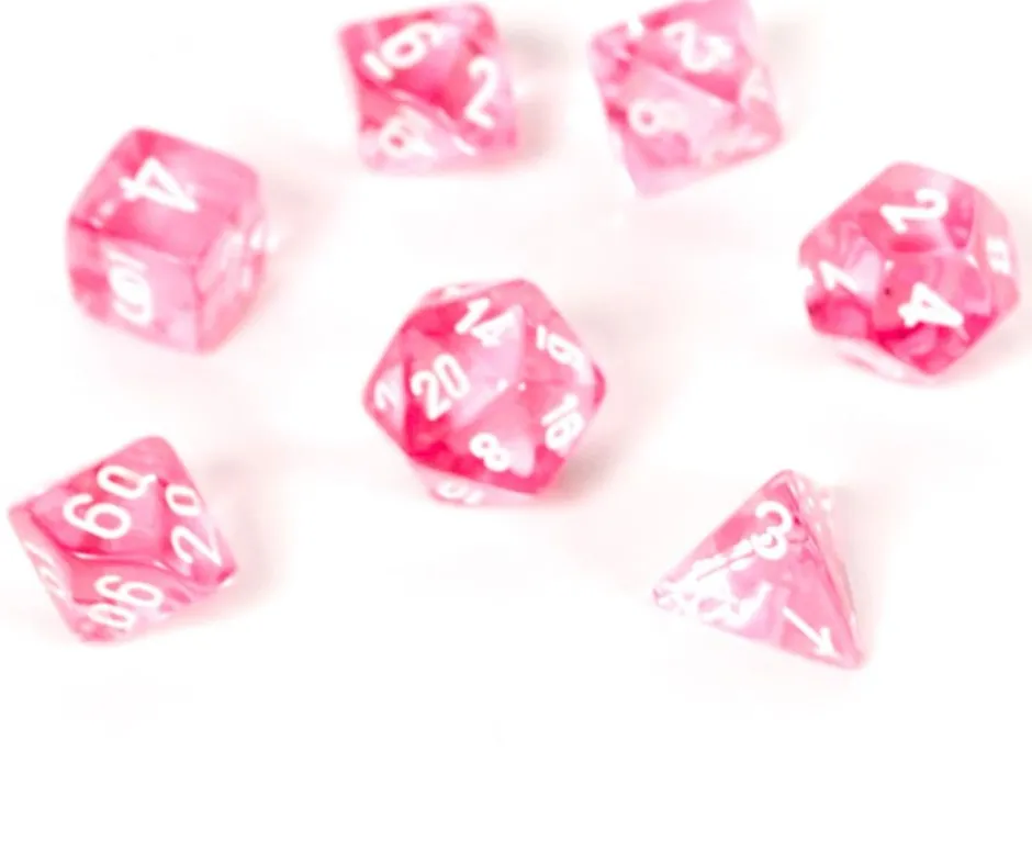 Set de dés : Mini-Polyhedral Translucent Pink/white CHX20384