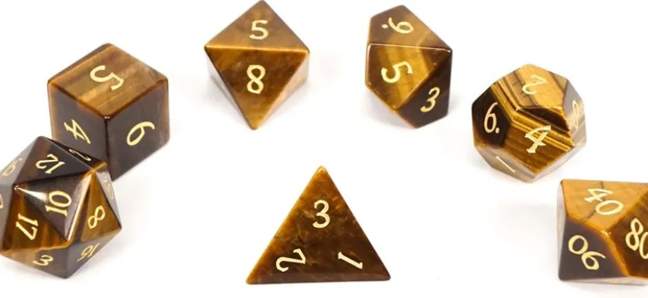 Set de dés minéraux : Tigerite (oeil de tigre)