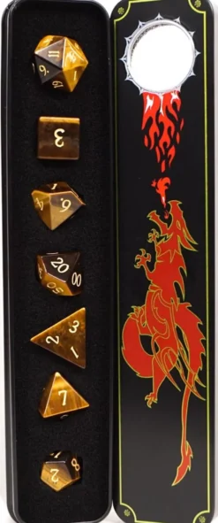 Set de dés minéraux : Tigerite (oeil de tigre)