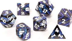 Set de dés métalliques rayés : noir et bleu