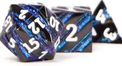 Set de dés métalliques rayés : noir et bleu