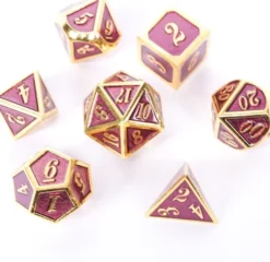 Set de dés métallique violet avec chiffres dorés