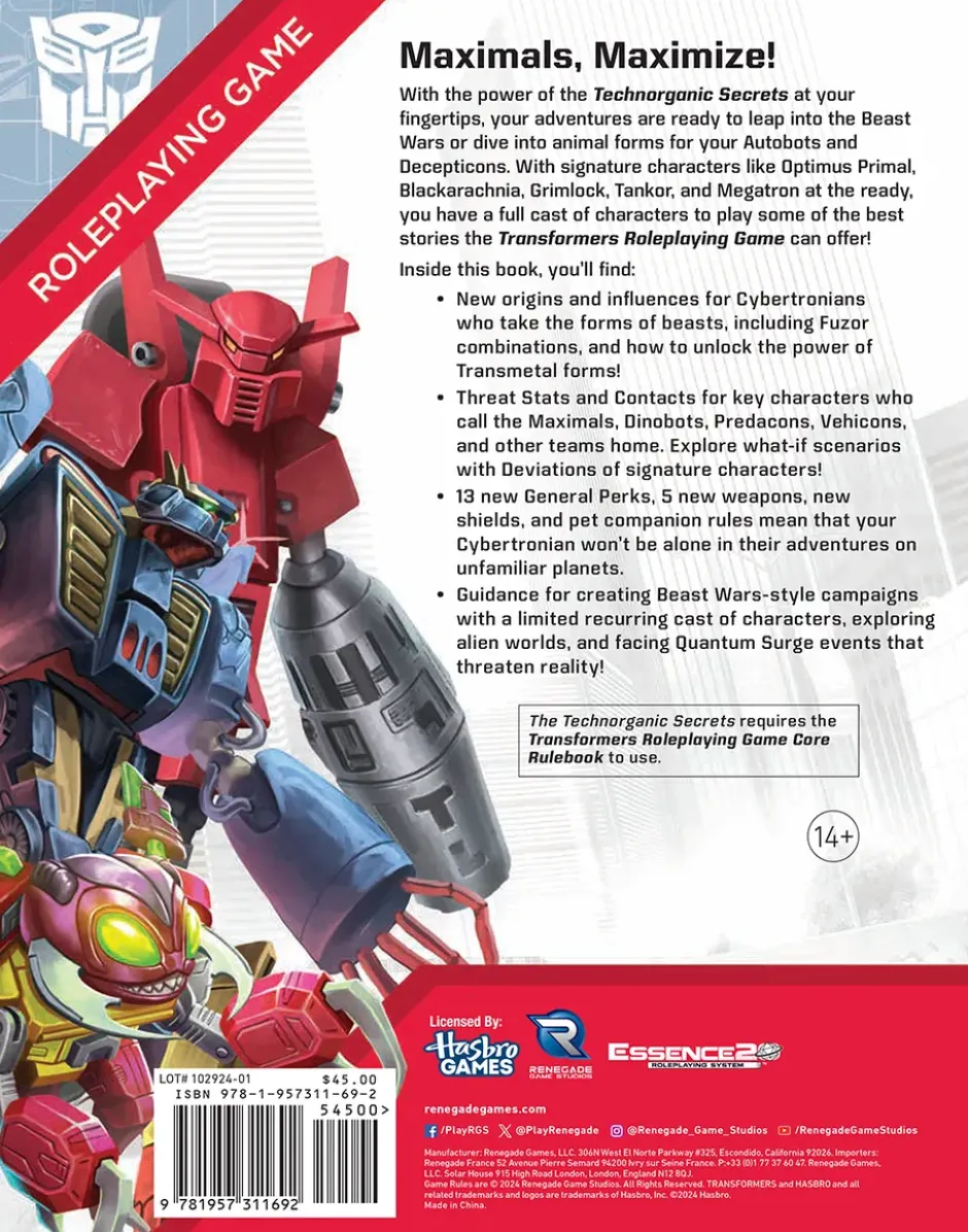 Transformers RPG: Technorganic Secrets Sourcebook VO
